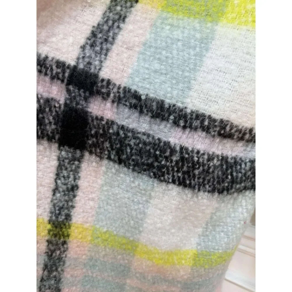 By Anthropologie Delaney Cozy Plaid Fringe Trim Blanket Scarf Pastel